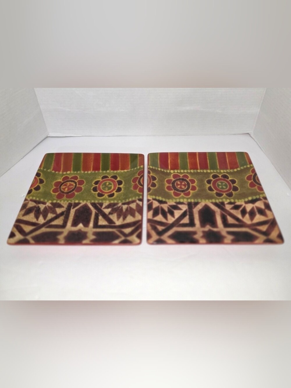 Rio (2)  Tabletops Gallery  Square  Salad Plates 8 " Orange Green Rust